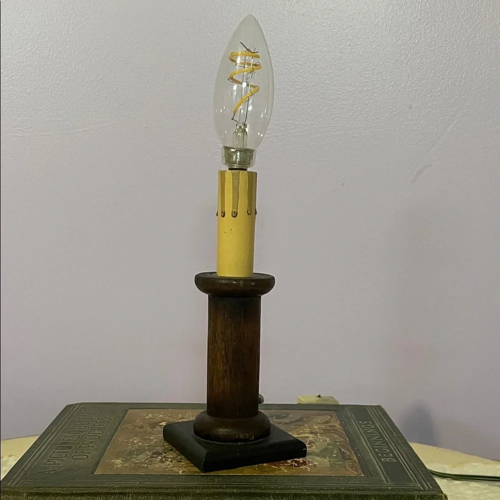 Vintage Wooden Candle Holder Lamp country vibes